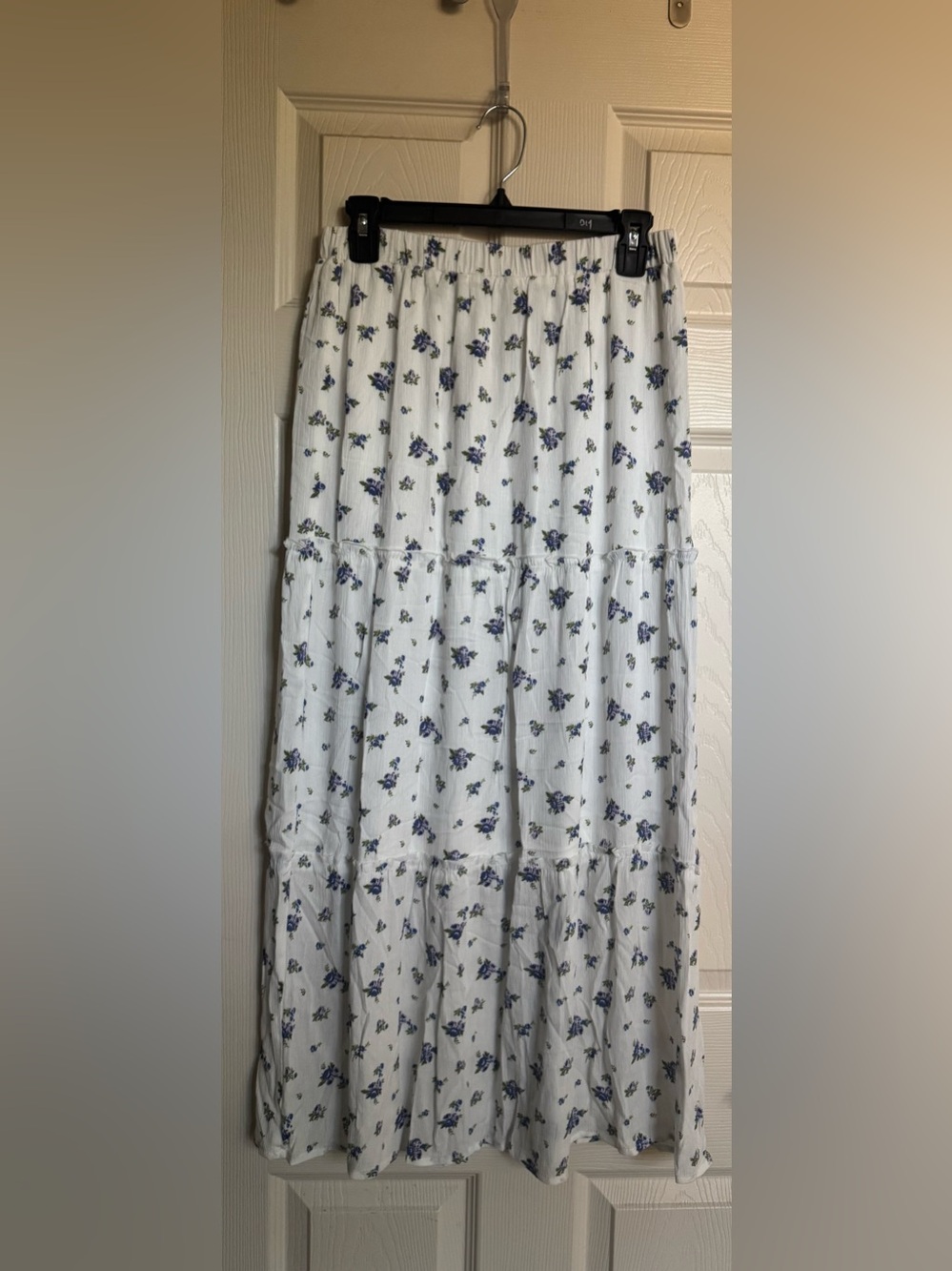NWT Love Tree White Tiered Maxi Skirt with Blue and Purple Floral Print, Medium